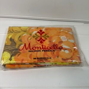 Vtg Monticello Morocco Atomic Yellow Orange Green Floral Flower King Pillowcases